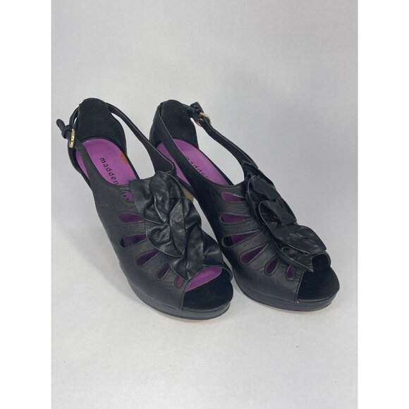 Madden Girl Shoes Women's 8.5 black kobiee ruffle cone heel belt buckle - Picture 13 of 16